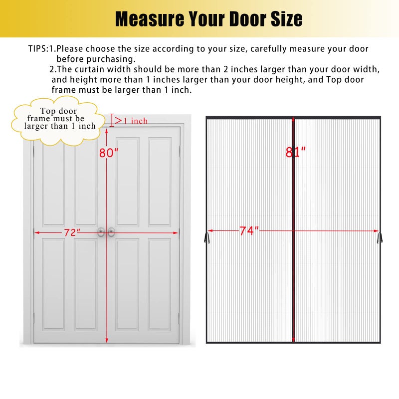 Elytsemoh Magnetic Sliding Screen Door-Fit 72x80inch Door-Screen Door Itself Size 74x81inch-Screen Door Mesh for Sliding Glass Door French Door Keeps Bugs Mosquito Out for Interior Door Patio Outdoor Sun House - Image 2